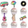 24pcs 70s 80s Retro Cupcake Toppers Set Happy Birthday Bus,