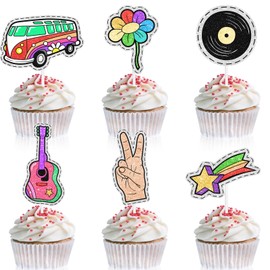 24pcs 70s 80s Retro Cupcake Toppers Set Happy Birthday Bus, Daisy Groovy Bohemian Decoration, Retro Party, Boy and Girl Birthday Party, Baby Shower Rainbow Decoration, Birthday Gifts for Kids. LIANGSS