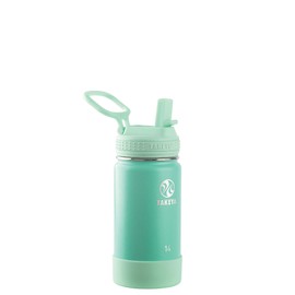 Takeya Actives Kids Water Bottle with Straw Lid - Stainless-Steel Double Wall Insulation - BPA-Free Bottle Lid with Carry Handle - Reusable Bottle & Straw Lid - 14 oz, Seafoam