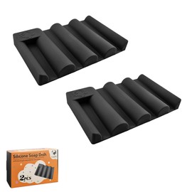 Silicone Soap Dish with Wave Design, Non-Slip, Quick-Drying, Perfect for Bathroom, Kitchen, and Sink Areas (2, Black1)