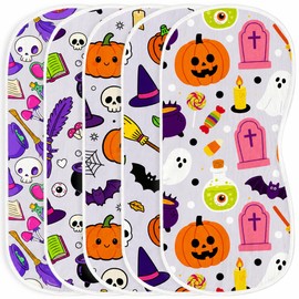 5 Pack Halloween Baby Burp Cloths for Boys Girls, 20x10 Inches Burp Rags with Spooky Pumpkin Ghost Witch Hat Print, Ultra Absorbent Soft Shoulder Pads Baby Shower Registry Gift
