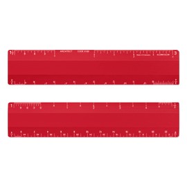 Alumicolor Architect 6 inch Ruler Scale w/ 4 Bevel Design for Drawing, Drafting & Engineering, Calibrations Divided by (1/8, 1/4), (1/2, 1), (3/8, 3/4), (3, 11/2), Red