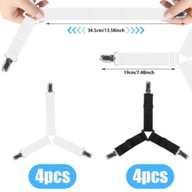 8 Heavy Duty Bed Sheet Clips for Bedding, Bed Sheet Grippers Bed Sheet Fasteners Clips, Triangle Fitted Sheet Clips Straps, Adjustable Bed Sheet Straps, Elastic Mattress Cover Bed Sheet Suspenders