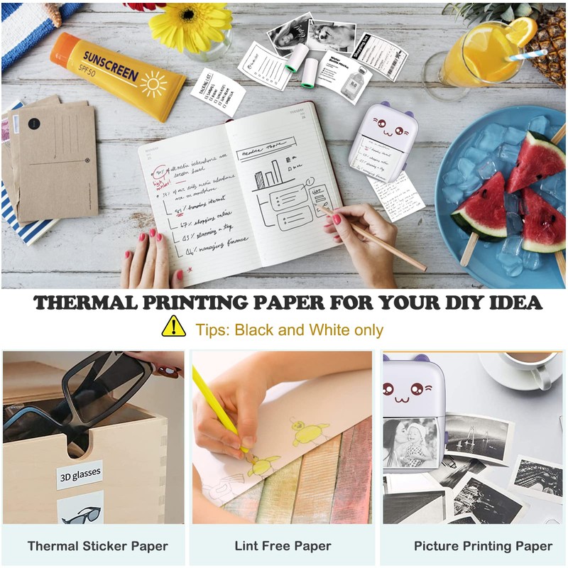 Bakoor Sticker Printer, Thermal Bluetooth Inkless Printer with 10 Rolls