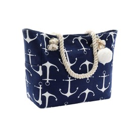 es-uk Beach Bags for Women with Zip - Extra Large Tote Bag, Overnight Bag, Light Weight Beach Bag with Zip, Summer Bags for Women, Women's Totes, Large Beach Bag with Zip (A-Anchor-Navy)