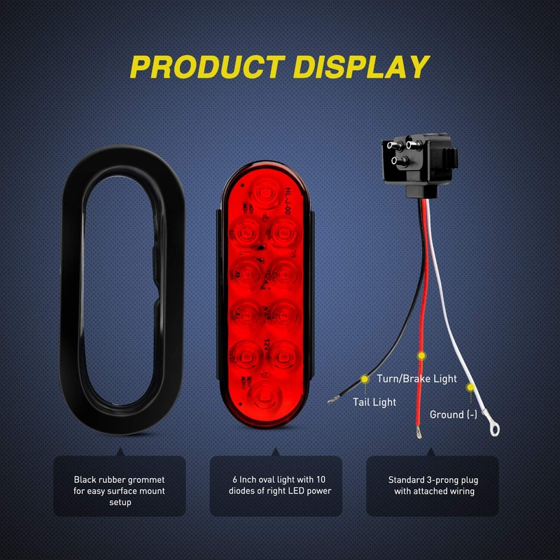 Nilight - TL-01 6" Oval Red LED Tail 2PCS w/Surface
