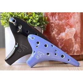 Focalink 12 Holes Alto C + Soprano C Ceramic Ocarina - Easy to Learn, Good for Beginner (Black/Blue)