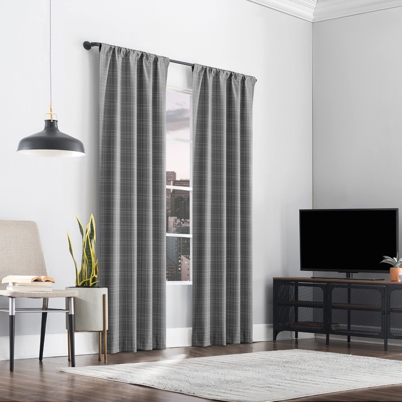 Sun Zero Crestwood Woven Plaid Thermal Total Blackout Back Tab