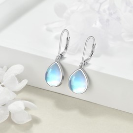 POPLYKE Opal/Black Onyx/Larimar/Moonstone/Aquamarine/Pearl/Amber/Labradorite/Turquoise/Malachite/Lapis Lazuli Leverback Earrings Sterling Silver Jewellery Gift for Girls, Sterling Silver, No Gemstone