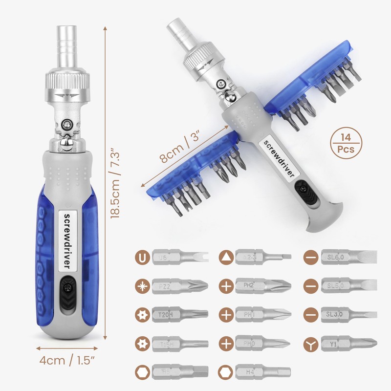 Belle Vous 14-in-1 Ratchet Screwdriver Set - Multi-Bit Screwdriver with