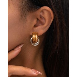 Gold Silver Earrings for Women, Mixed Metal Knot Earring, Two Tone Drop Dangle Earring, Chunky Gold Knotted Link Earring Jewelry