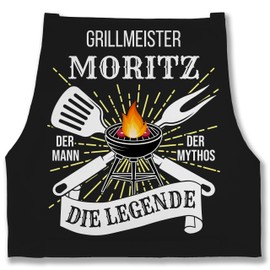 Geschenk mit Namen personalisiert by Shirtracer - Apron - BBQ Apron Men - Grillmeister Der Mann Der Mythos Die Legende mit Name - Funny Gift Barbecue Dad Father's Day Birthday, 1 black