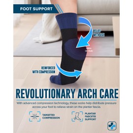 Doctor's Select Plantar Fasciitis Socks - 2 Pairs | Compression Crew Socks for Women | Plantar Fasciitis Compression Socks | Arch Support Socks for Plantar Fasciitis Women | Navy/Blue