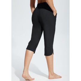 BALEAF Women's Capris Pants 18" Knee Length Modest Swimsuits Quick Dry Bathing Suit Bottoms with Pockets, Black, XX-Large