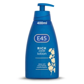 E45 Rich Skin Lotion 400 ml – E45 Moisturising Lotion with Evening Primrose Oil – Lightweight Body Lotion for Dry and Sensitive Skin – Long-Lasting Moisturisation for Soft and Supple Skin