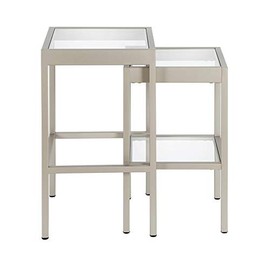Henn&Hart Modern Satin Nickel and Gray Nested Side Tables