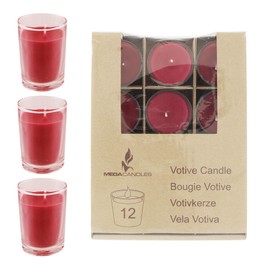 Mega Candles 12 pcs Unscented Red Glass Container Candle, Votive Candles 12 Hours 2 Inch x 2.5 Inch, Home Décor, Wedding Receptions, Baby Showers, Birthdays, Celebrations, Party Favors & More