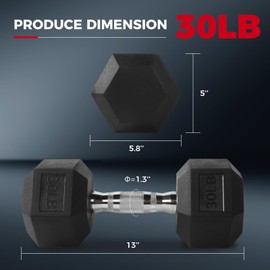 RitFit 30LB Dumbbells Set of 2 Rubber Encased Dumbbell Sets with Optional Rack for Home Gym, Coated Hand Weights for Strength Training, Workouts