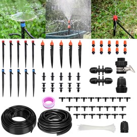 Drip Irrigation System Kit, Automatic Garden Watering Sprinkler with 1/2 & 4/7 inch Tubing Hose Patio Misting Plant Irrigation Tool Water Mister Equipment for Greenhouse Yard Lawn Plant Grass(125FT)