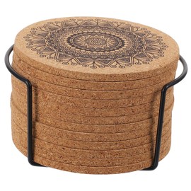 GRIRIW 1 Set Creative Nordic Round Wooden Coasters Decorative Heat Insulation Cup Mats with Rack Easy to Clean and Practical for Home Decor