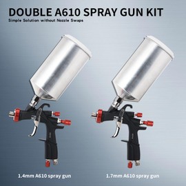 AEROPRO Tools R500 LVLP Double Air Spray Gun Kit with 1000cc Aluminum Cup, A610 Paint Guns Automotive, Car Paint Gun Sprayer, Paint Gun for House Painting, Car, Furniture, Varnish and Top Coat