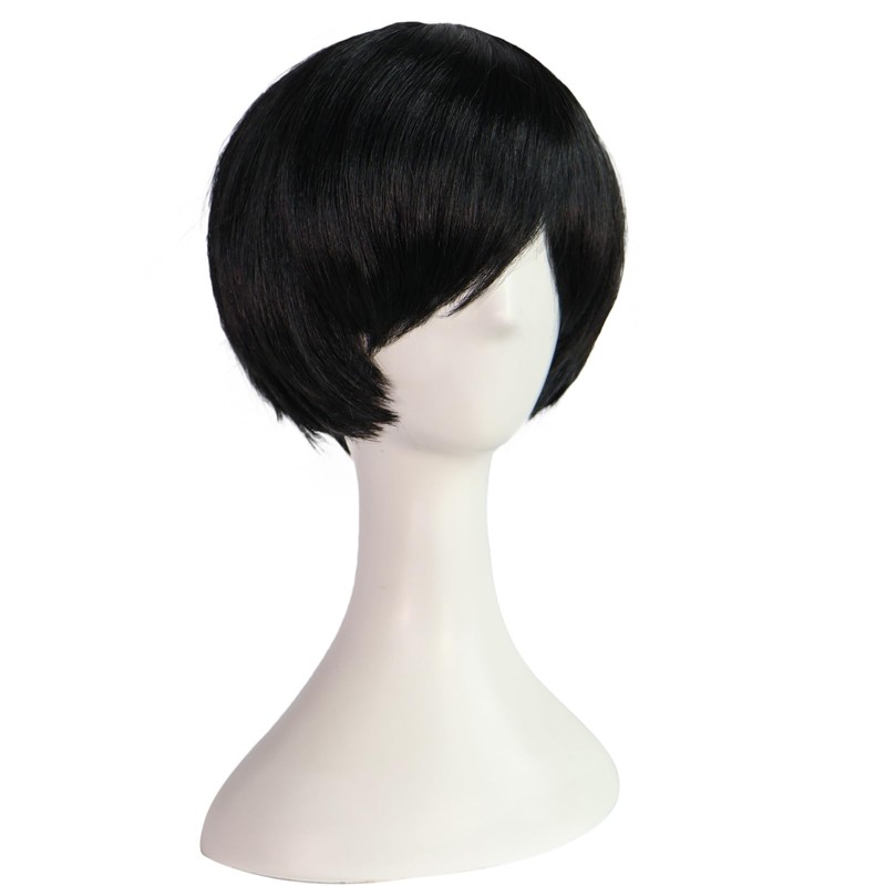 clarahead Emo Wig Men Short Black Wig Emo Costume Set