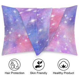 Beautiful Starry Sky Pillow Covers - Soft Silk Pillowcase for Hair and Skin with Zipper Closure Satin Pillowcases Standard Size Pillow Case for Sleeping Bedroom Bed (20x30 Inch)