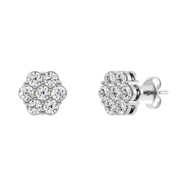 Gilded 1 ct. T.W. Round Lab Grown Diamond (SI1Clarity, F Color) Sterling Silver, 7-Stone Floral Design, Prong Setting, Push Back