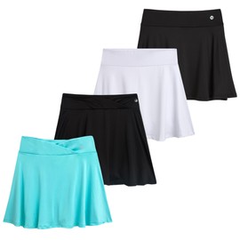 RBX Skorts for Girls - 4 Pack Pleated Athletic Tennis Skirts with Built-in Bike Shorts - Golf Outfits, School Uniform (7-16), Size 7-8, Black Mint White