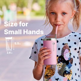 Bluwing 12 oz Small Tumbler with Straw- Stainless Steel Insulated Water Tumbler Cup for Women, Leak Proof Lid, Straw Brushes (Glitter RoseGold)