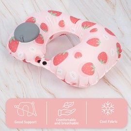 Niuoppy Cooling Inflatable Travel Pillow, Blow up Neck Pillow for Travel, Lightweight Inflatable Neck Pillow for Airplane with Eye Mask and Earplugs (Pink)