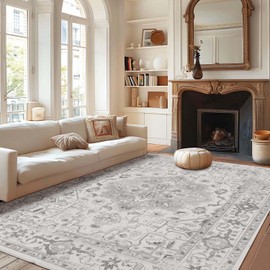 TTRWIN 4x6 Area Rugs - Non-Slip Machine Washable Boho Low Pile Indoor Rug, Pet & Child Friendly, Vintage Home Decor Rug Perfect for Living Room, Bedroom, Dinning Room (4x6 Gray)