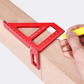 Draxzor 3D Multi-Angle Measuring Ruler, Precision 45/90 Degree Woodworking Square, Aluminum Alloy Miter Triangle Ruler and Layout Measuring Tool for Engineer, Carpenter, Construction Use, Metric