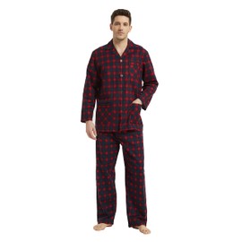 amaxer Men's Flannel Pajamas Set Warm Winter PJs Long Sleeve 100% Cotton Elastic Waistband Button Fly Loungewear M