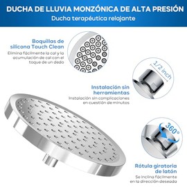 Cabezal de regadera,Cabeza de Ducha de Lluvia de Alta Presión para el Baño,6 Pulgadas Regadera Alta Presion,Ángulo Ajustable,Boquilla de refuerzo de silicona antiobstrucción,Regaderas para Baño(cromo