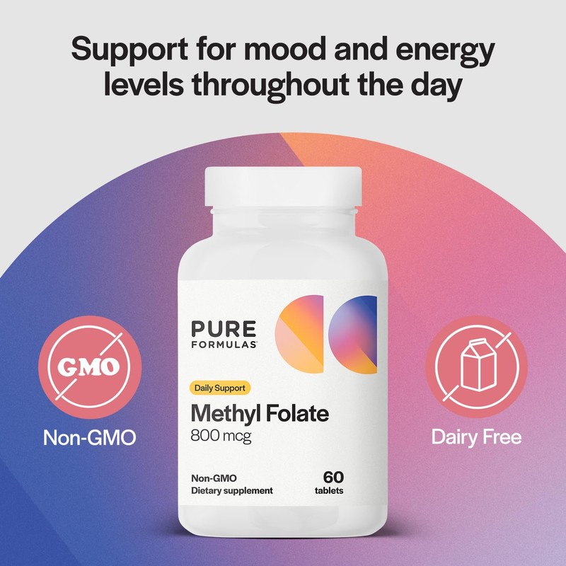 PureFormulas Methylfolate 800 mcg – Active B9 (5-MTHF) for Cardiovascular,