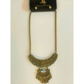 Unbranded Southwestern Feather Pendant Necklace Gold Tone Dreamcatcher Turquoise Beads