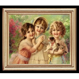 Unbranded Girls & Their Puppy Dog Miniature Dollhouse Art Picture 8581