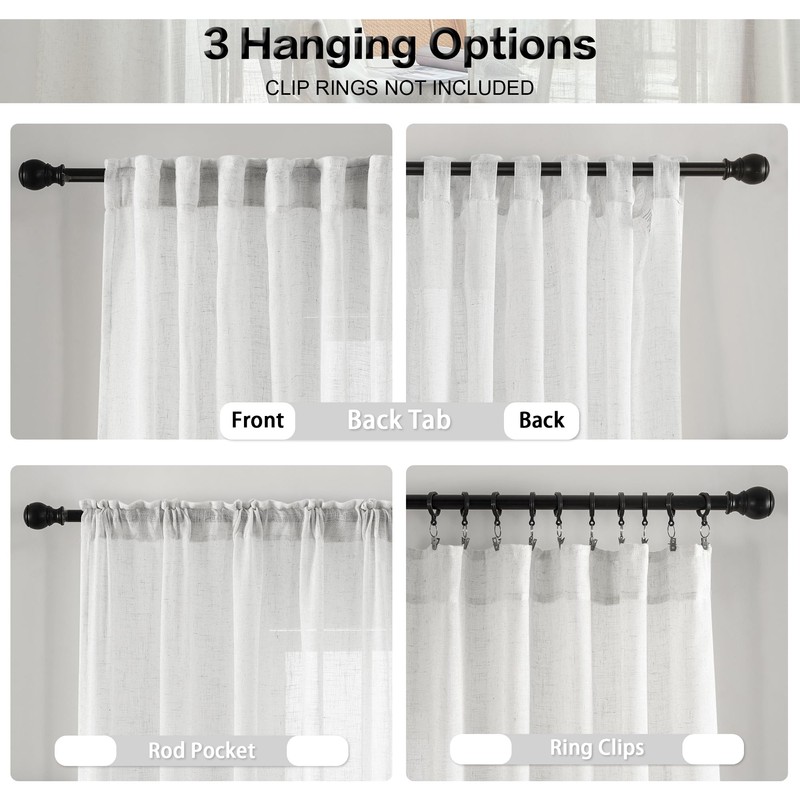 45 Inch Length Greyish White Sheer Linen Curtains for Kitchen