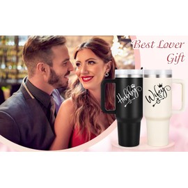 LiqCool Couples' Tumbler Set - Snowy Rose & Classic Black 40Oz Stainless Steel - Wifey & Hubby Design, Perfect His & Hers Gift, Double-Wall Insulated Mugs for Anniversary, Wedding (Set of 2)