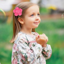 ZOLYCO Tiny 2 Inch Flower Hair Bows Clips - Lined Boutique Alligator Hat Hairpin for Baby Girls, Toddlers, and Little Teens - Kids Barrettes Set of 2 Small Stylish