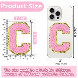 HEKOOLA 6 Pcs Large 3 Inch C Chenille Letter Patches, Iron on Letters for Fabric and Clothing, Glitter Embroidery Varsity for Letterman Jacket, Backpacks Hats, Sew or Iron on