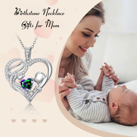 TOUPOP Mom Birthstone Necklace Mother and Daughter Son Love Heart Jewelry Sterling Silver Alexandrite June Birthstone Necklaces I Love You Mom Birthday Gift for Women Grandma Wife