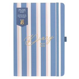 Busy B A5 Diary - Mid-Year 17 Month Aug '25 - Dec '26 - Stripe Academic Diary - Week to View Planner with Pen Loop, Tear-off Lists, Elastic Closure Band & Storage Pockets