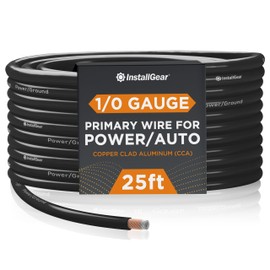 InstallGear 1/0 Gauge Wire (25ft) - Copper Clad Aluminum CAA Automotive Wire, Car Amplifier Power & Ground, Battery, Car Audio Speaker, RV Trailer Welding Cable