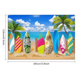 Blulu Beach Party Decorations Tropical Background Banner Summer Hawaiian Beach Decorations Surfboard Backdrop Luau Party Backdrop for Photography Birthday Tiki Themed, 72. 8 x 43. 3 Inch