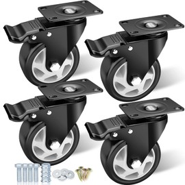 Casters, 4" Caster Wheels，Casters Set of 4 Heavy Duty - ASRINIEY Black Polyurethane Castors, Top Plate Swivel Wheels, 4-Pack Industrial Casters with Brake, Locking Casters for Furniture and Workbench