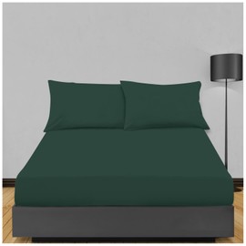 Extra Deep Single Fitted Sheet (91x190CM), Super Soft Poly Cotton Elasticated Corner Bottom Sheet, Plain Dyed 40CM Single Bedding Sheet, Dark Green
