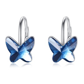 SHEAISRS Butterfly Earrings for Women Sterling Silver Butterfly Dangle Drop Earrings with Crystal Jewelry Gifts for Women