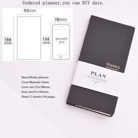 Yuan Yu Fang Undated Pocket Weekly Planner Schedule Organizer Agenda Year Month Week Plan A6 Notebook, A6 Undated Planner Gray +Red